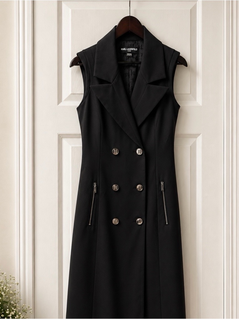 Karl Lagerfeld Black Sleeveless Double-Breasted Midi Dress